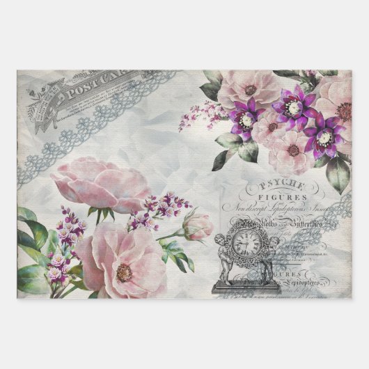 Vintage-Ephemera Shabby Chic Geschenkpapier Set (Vorderseite 3)