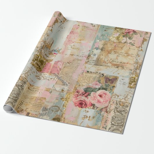 Vintage Ephemera: Träume der Rose Geschenkpapier (Ungerollt)