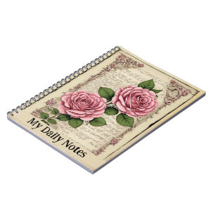 Vintage Ephemera Zwei rosa Rosen Malerei Notizblock
