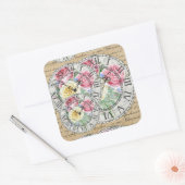Vintage Ephemuhren botanische Rose antike Quadratischer Aufkleber (Umschlag)