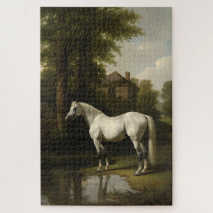 Vintage-Equestrian-Gemälde eines weißen Pferdes Puzzle