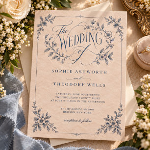 Vintage-Erbstück-Rosafarbenes Botanisches Hochzeit Einladung