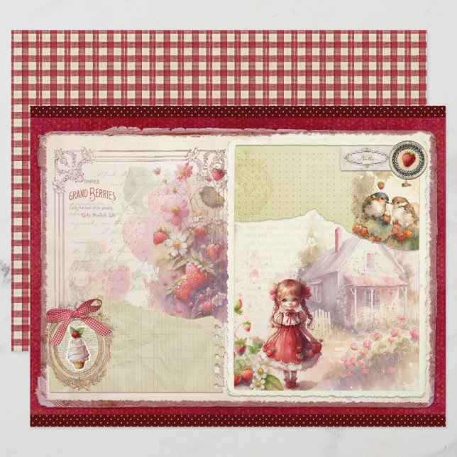 Vintage-Erdbeer-Farm-Schabblonenpapier (Vorne/Hinten)