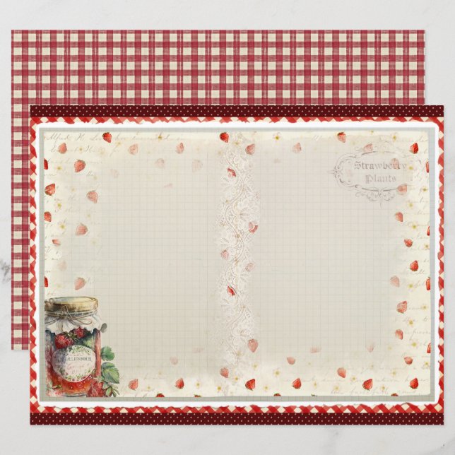 Vintage-Erdbeer-Farm-Schabblonenpapier (Vorne/Hinten)