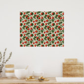 Vintage Erdbeer-Muster mit Blüten Poster (Küche)
