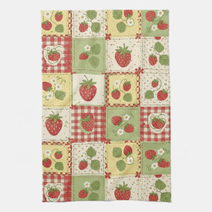 Vintage-Erdbeer-Patchwork-Cottagecore-Muster Geschirrtuch