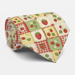 Vintage-Erdbeer-Patchwork-Cottagecore-Muster Krawatte