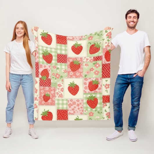 Vintage-Erdbeer-Picknick-Patchwork-Muster Fleecedecke (Beispiel)