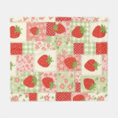 Vintage-Erdbeer-Picknick-Patchwork-Muster Fleecedecke (Vorderseite (Horizontal))