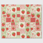 Vintage-Erdbeer-Picknick-Patchwork-Muster Geschenkpapier (Flach)