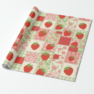 Vintage-Erdbeer-Picknick-Patchwork-Muster Geschenkpapier
