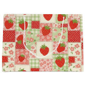 Vintage-Erdbeer-Picknick-Patchwork-Muster Große Geschenktüte (Vorderseite)