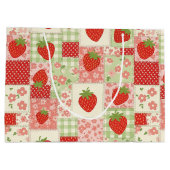 Vintage-Erdbeer-Picknick-Patchwork-Muster Große Geschenktüte (Rückseite)