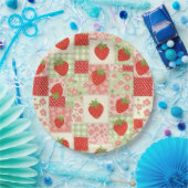 Vintage-Erdbeer-Picknick-Patchwork-Muster Pappteller (Party)