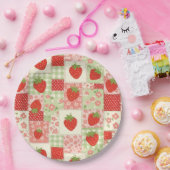 Vintage-Erdbeer-Picknick-Patchwork-Muster Pappteller (Party)