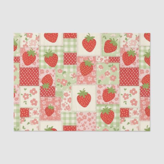 Vintage-Erdbeer-Picknick-Patchwork-Muster Seidenpapier (Vorderseite)