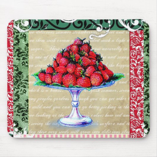 Vintage Erdbeercollage Mousepad (Vorne)