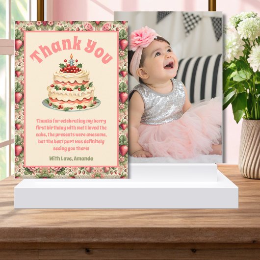 Vintage Erdbeere 1. Geburtstag Dankeschön Karte