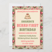 Vintage Erdbeere 1. Geburtstag Party Berry First Einladung (Vorderseite)