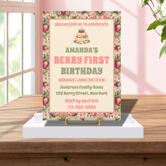 Vintage Erdbeere 1. Geburtstag Party Berry First Einladung