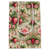 Vintage Erdbeere 1. Geburtstag Party Foto Mittlere Geschenktüte (Rückseite)