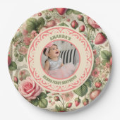 Vintage Erdbeere 1. Geburtstag Party Foto Pappteller (Vorderseite)