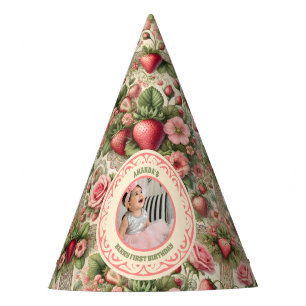 Vintage Erdbeere 1. Geburtstag Party Foto Partyhütchen