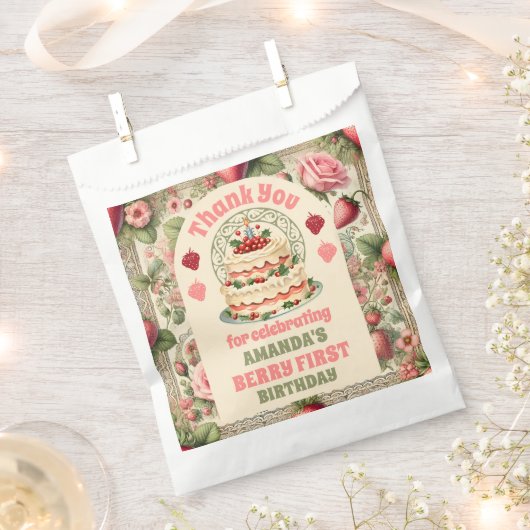 Vintage Erdbeere 1. Geburtstag Party Vielen Dank Geschenktütchen (Ausgeschnitten)