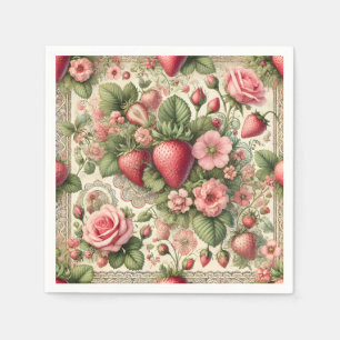 Vintage-Erdbeere 1. Geburtstagsfeier Serviette