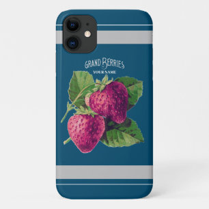 Vintage Erdbeere Berry Fügen Sie Ihren Namen Blau Case-Mate iPhone Hülle