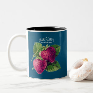 Vintage Erdbeere Berry Fügen Sie Ihren Namen blau Zweifarbige Tasse