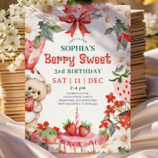 Vintage Erdbeere Berry Sweet 3. Geburtstag Einladung