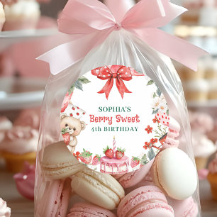 Vintage Erdbeere Berry Sweet 4. Geburtstag  Runder Aufkleber