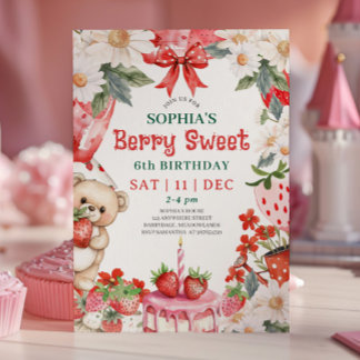 Vintage Erdbeere Berry Sweet 6. Geburtstag Einladung