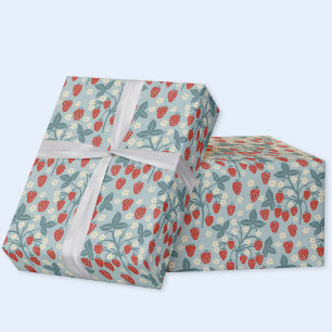 Vintage-Erdbeere-Cottagecore-Blumen-Botanik Geschenkpapier