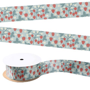 Vintage-Erdbeere-Cottagecore-Florales-Botanisches Satinband