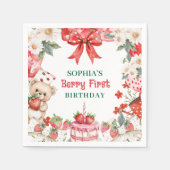 Vintage Erdbeere Erste Geburtstag Serviette (Vorderseite)
