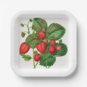 Vintage Erdbeere mit Foliage Pappteller (Vorderseite)