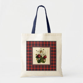 Vintage Erdbeere mit Fraser Tartan Tote Bag Tragetasche