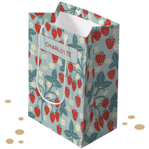Vintage Erdbeere Personalisierte Florale Botanik Mittlere Geschenktüte