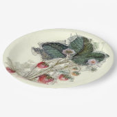 Vintage Erdbeere Pflanze und Blüten Pappteller (Schrägansicht)