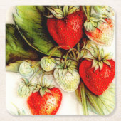 Vintage Erdbeere Rechteckiger Pappuntersetzer (Vorderseite)