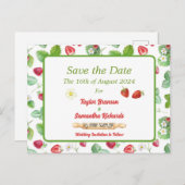 Vintage Erdbeere Save the Date Postkarte (Vorne/Hinten)