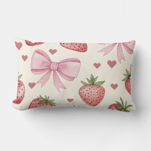 Vintage-Erdbeere und rosa Schleifen Coquette-Kisse Lendenkissen