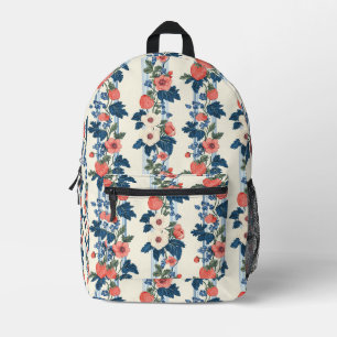 Vintage Erdbeeren & Blaue Blätter Blumenmuster Bedruckter Rucksack