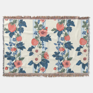 Vintage Erdbeeren & Blaue Blätter Blumenmuster Decke