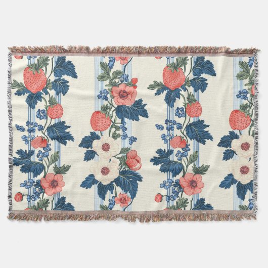 Vintage Erdbeeren & Blaue Blätter Blumenmuster Decke (Vorderseite)