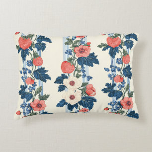 Vintage Erdbeeren & Blaue Blätter Blumenmuster Dekokissen