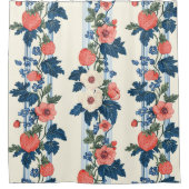 Vintage Erdbeeren & Blaue Blätter Blumenmuster Duschvorhang (Vorderseite)