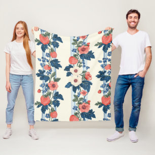 Vintage Erdbeeren & Blaue Blätter Blumenmuster Fleecedecke